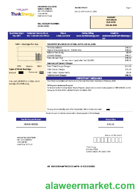 USA Think Energy business utility bill template in Word and PDF formats